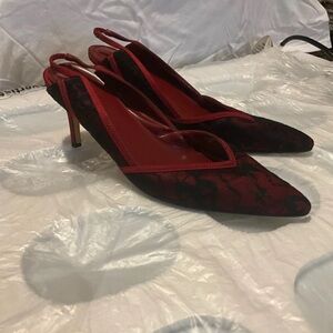 Elegant Red Lace Slingback Heels